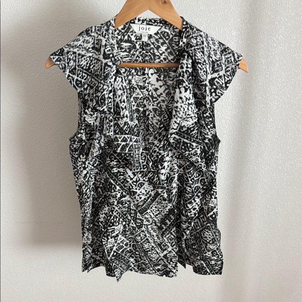 Joie Black and White Ruffled Sailor Collar Blouse